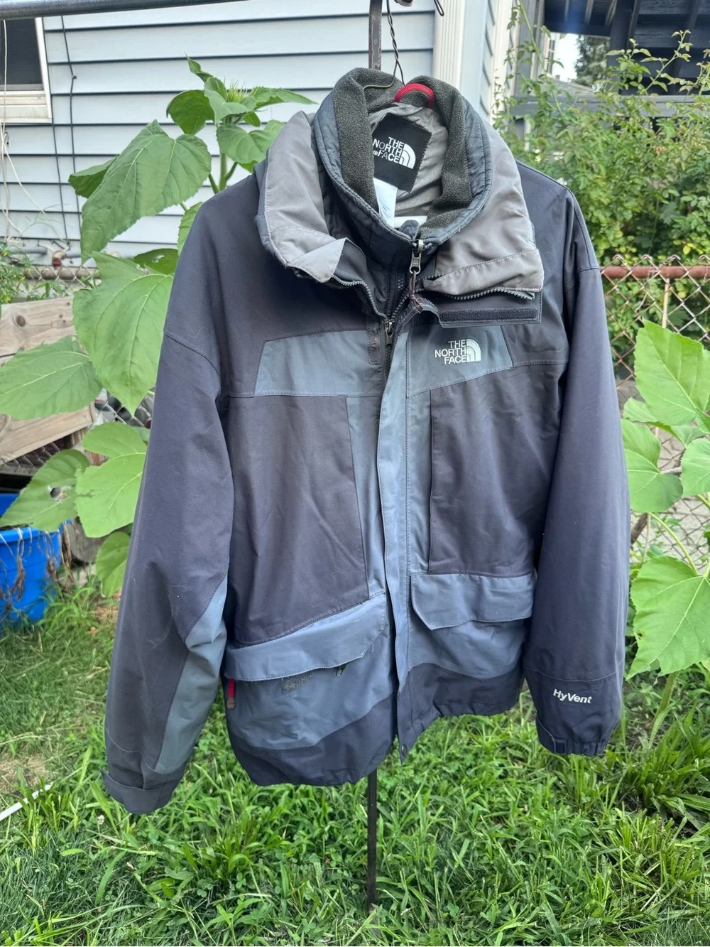North Face Two-Tone Black and Gray HyVent Raincoat Shell and Puffer Liner